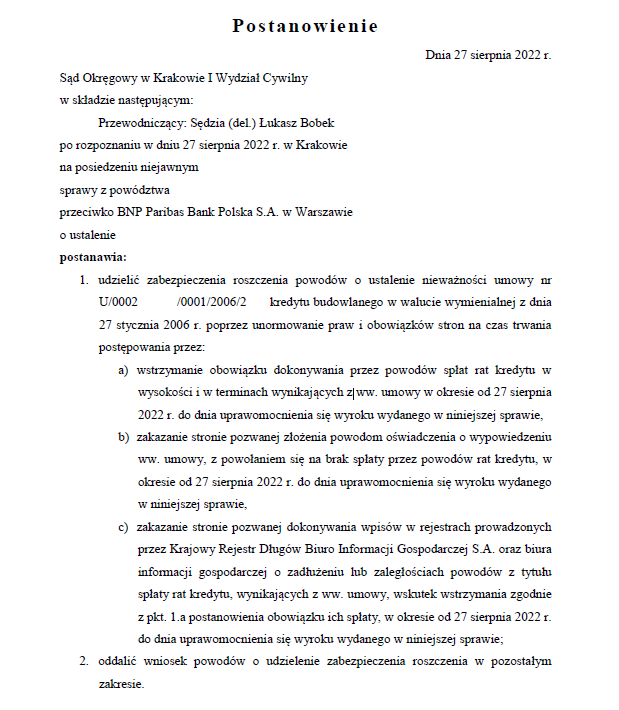 Zawieszenie rat kredytu frankowego